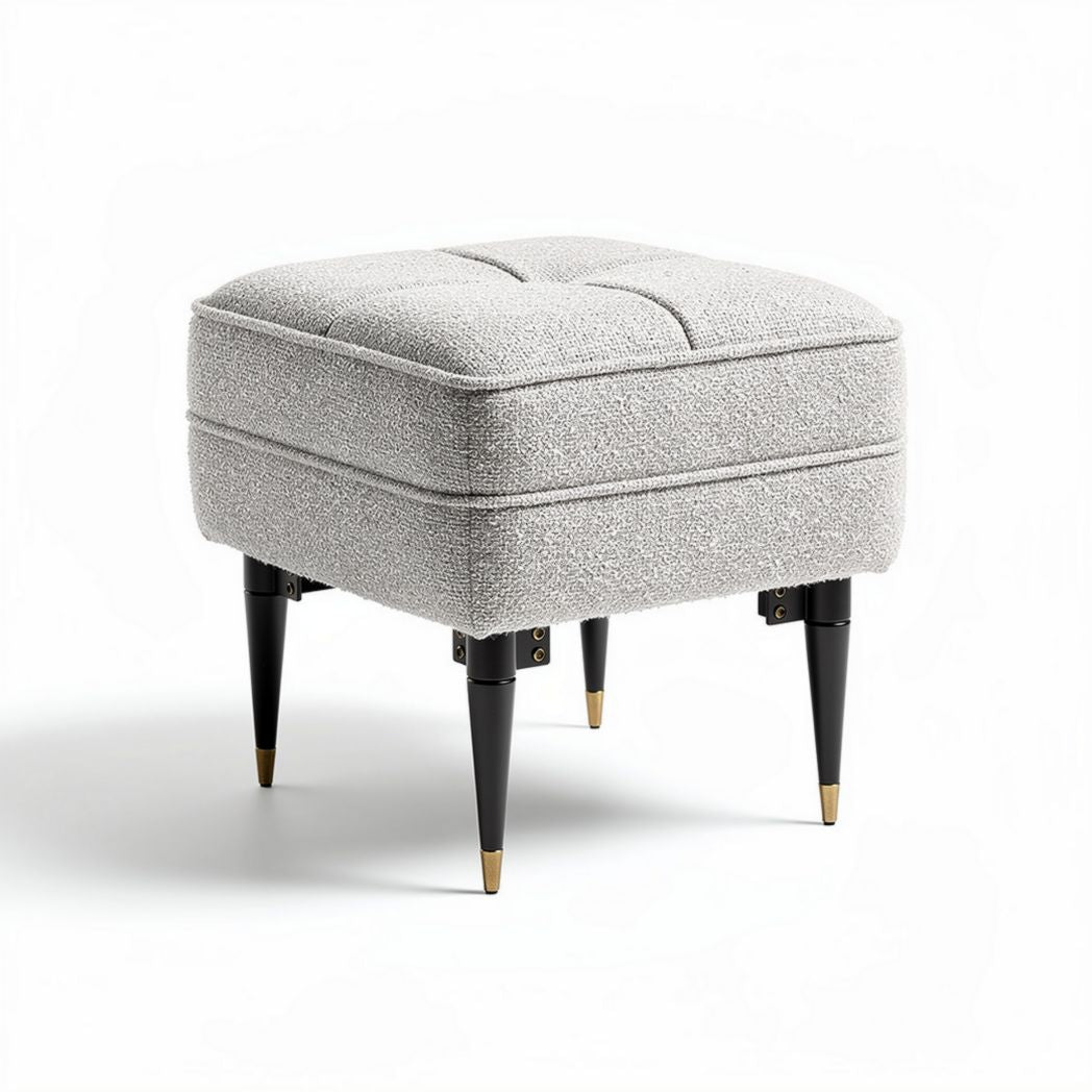 Fabric upholstered square ottoman with black legs 40 x 40 x 45cm