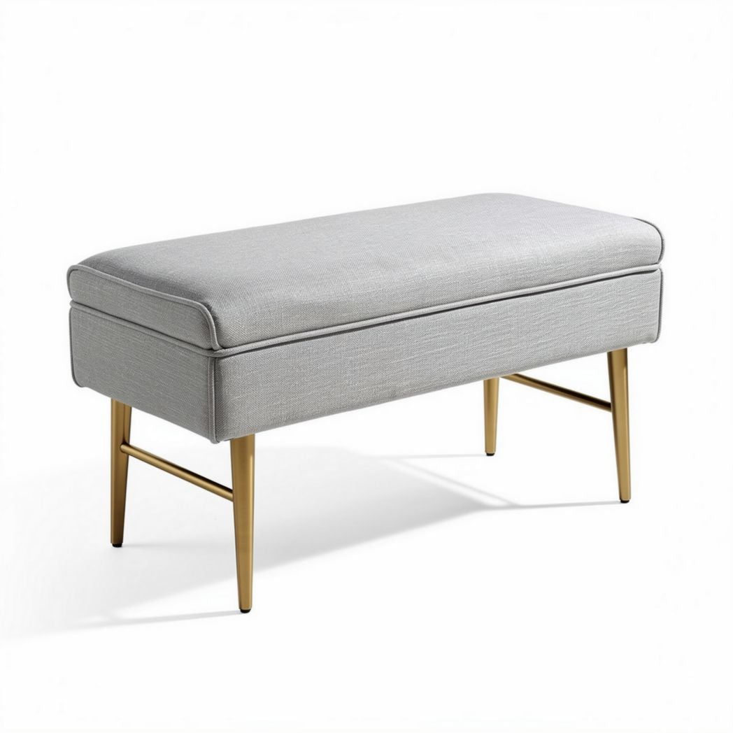 Fabric upholstered storage bench with metal legs 100 x 40 x 45cm gray