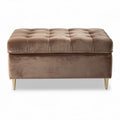Tufted storage ottoman in brown velvet with gold legs 80 x 80 x 40cm