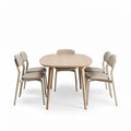 Dining table set with beige fabric chairs and wooden finish 150 x 90 x 75cm