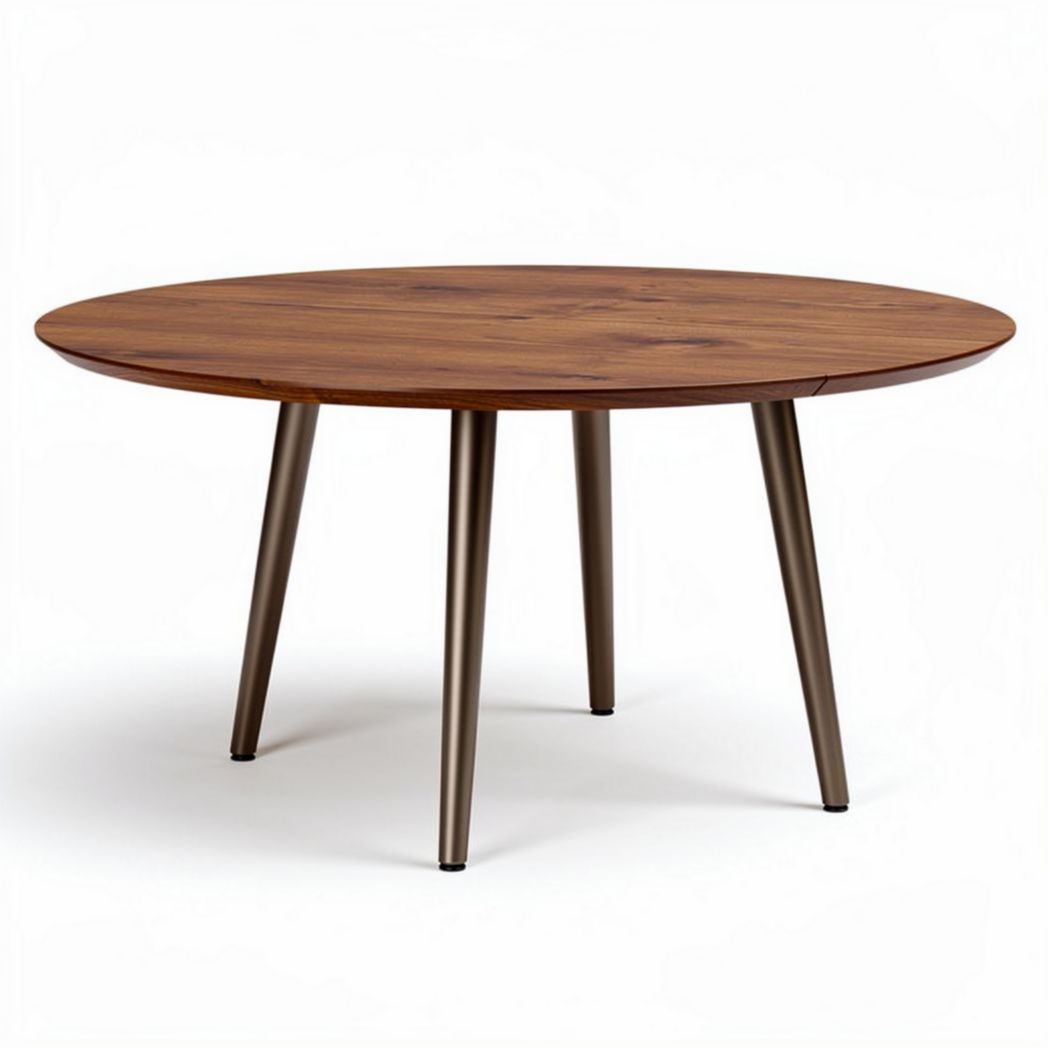 Round wooden dining table with metal legs 100 x 100 x 75cm brown