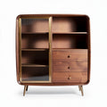 Wooden storage cabinet with glass door and three drawers 120 x 40 x 100cm