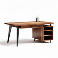 Wooden desk with storage drawer and open shelves in walnut finish 150 x 75 x 75cm