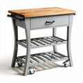 Kitchen cart with wooden top and storage shelves 80 x 50 x 90cm gray and natural wood