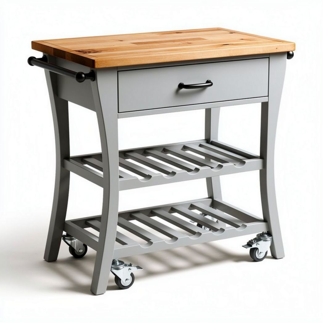 Kitchen cart with wooden top and storage shelves 80 x 50 x 90cm gray and natural wood