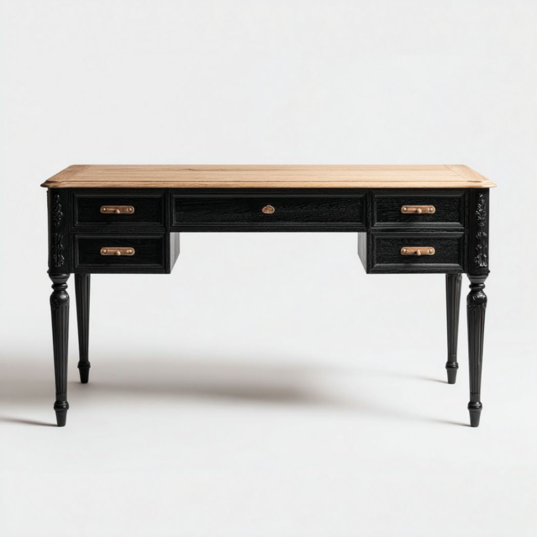 Wooden writing desk in green with six drawers dimensions 120 x 60 x 75cm