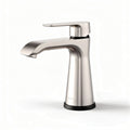 Brushed nickel bathroom faucet with single handle and modern design