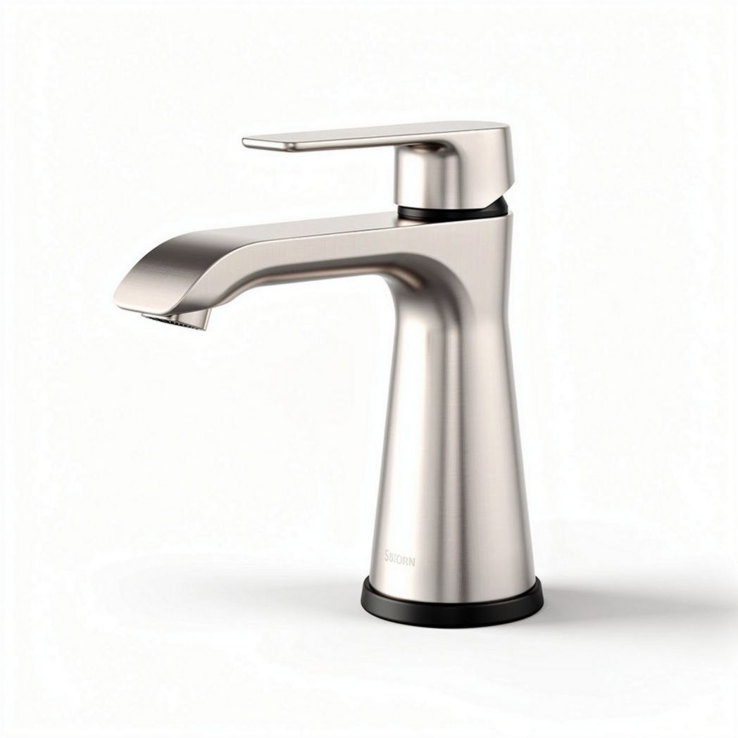 Brushed nickel bathroom faucet with single handle and modern design