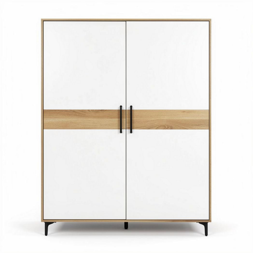 Wooden storage cabinet with white finish and natural wood accents 80 x 40 x 120cm