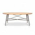 Wooden oval dining table with metal legs and cross supports 200 x 100 x 75cm