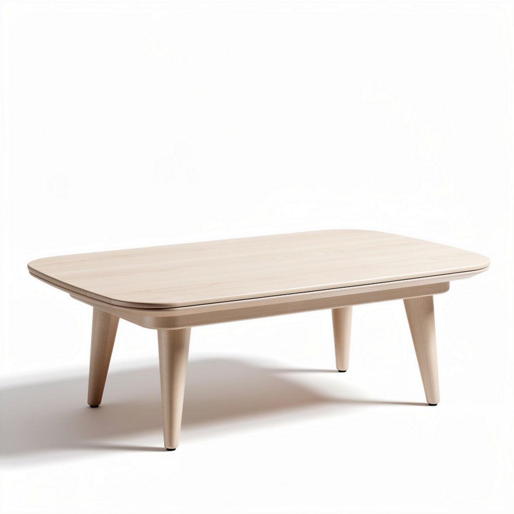 Light wooden coffee table with rounded corners and tapered legs 120 x 80 x 40cm