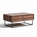 Wooden coffee table with storage drawers in walnut finish 120 x 60 x 40cm