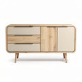 Wooden sideboard with three drawers and one cabinet in beige 150 x 40 x 80cm